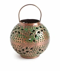 Antique Copper Iron Lantern With Handle In Green Patina Finish (Dia - 8in, H - 7.5in) -  Free Size, Metal, Antique, Pack of 1